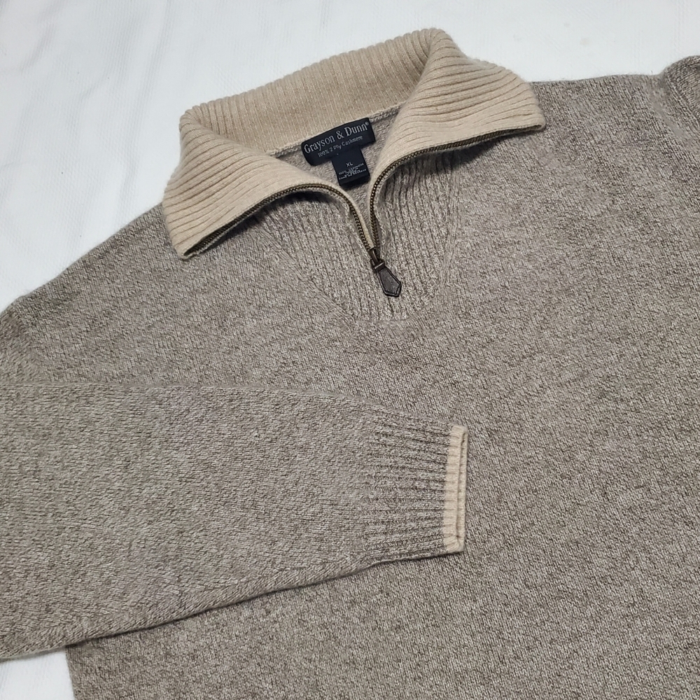 Grayson & Dunn Cashmere Zip Neck Sweater Marled Tan Mens XL